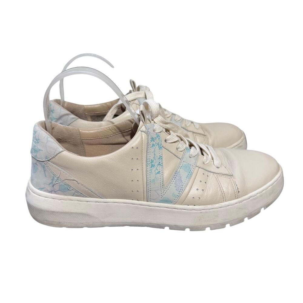 VIONIC Simasa White Leather Sneakers Walking Shoes Floral Trim Size 10